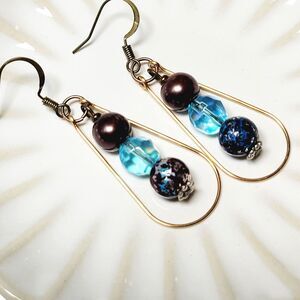 NEW Earrings Teardrop earrings Blues brown bead earrings teardrop shap 353#fs